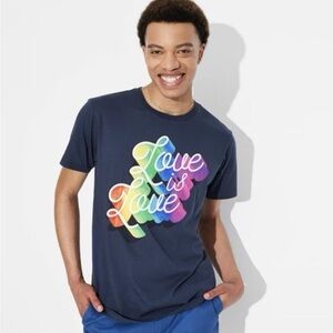 Pride Adult Short Sleeve "Love is Love" Blue Crew Neck T-Shirt Sz XXL NWT $15